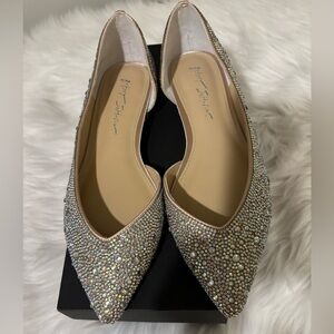 Betsey Johnson Silver Crystal Embellished Flats